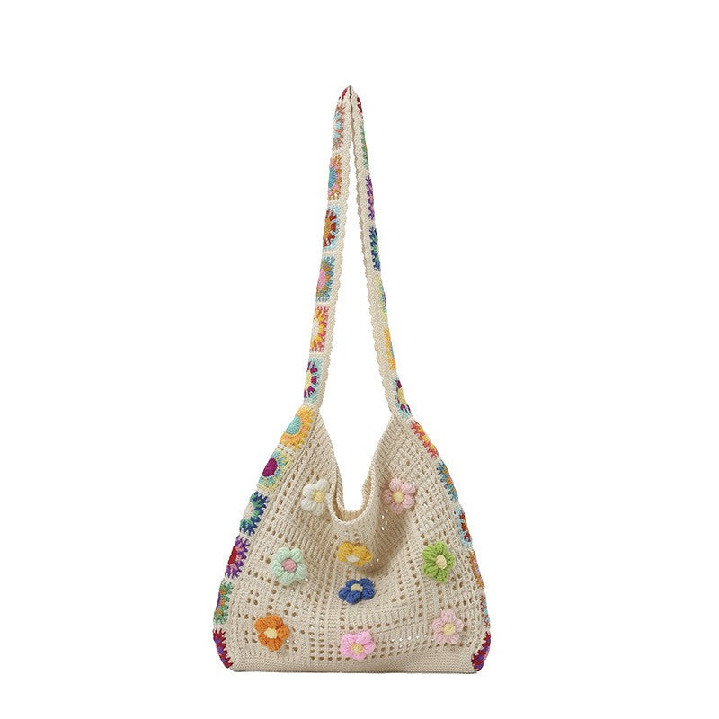 Sabina Floral Woven Bag - Crème