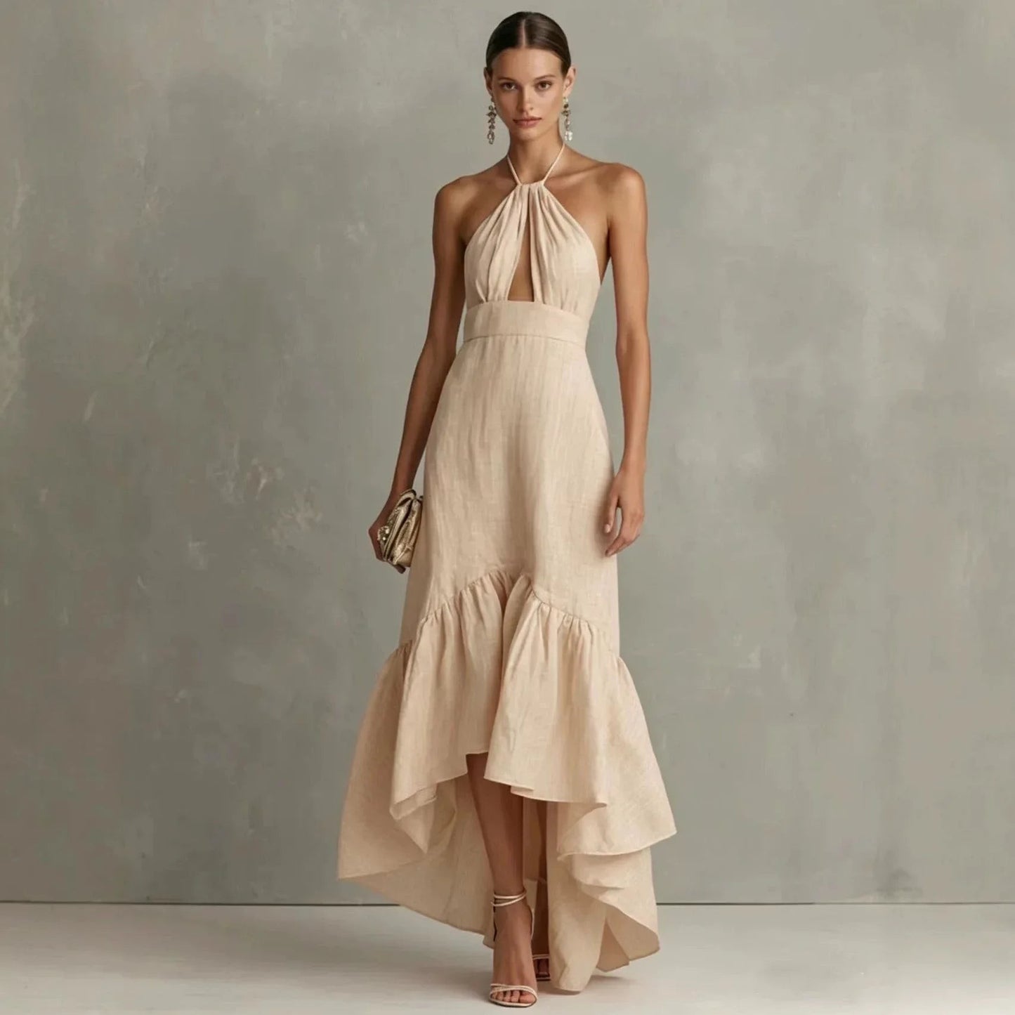 Adalia Halter Midi Dress - Apricot