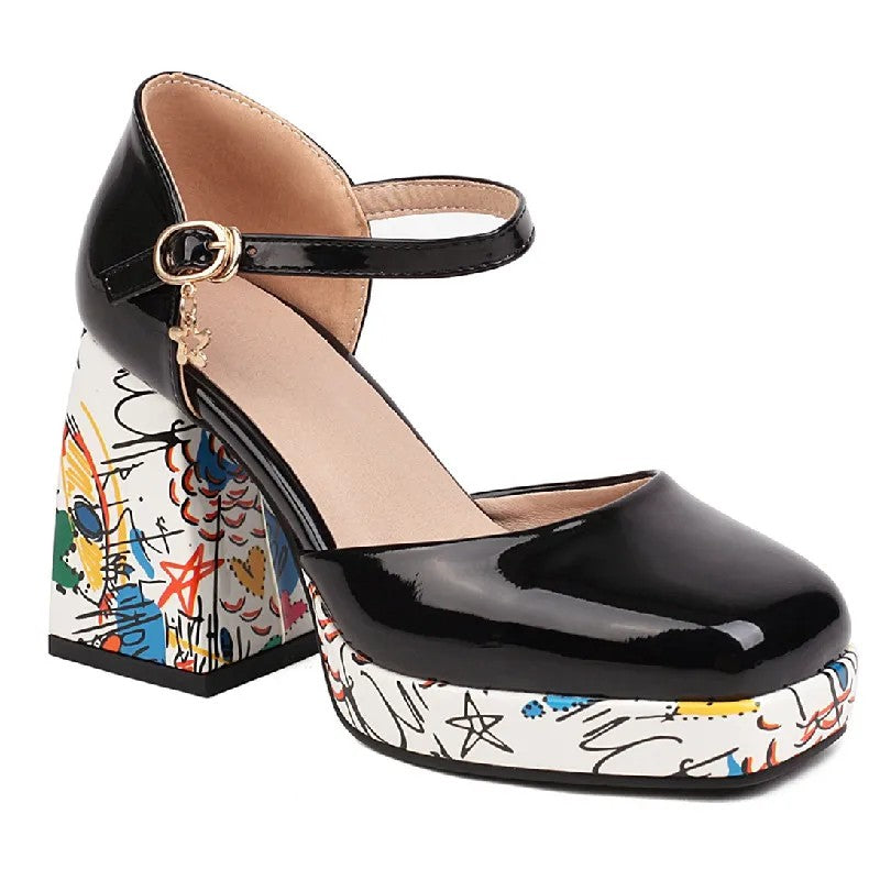 Caravelli Art-Print Platform Heels - Obsidian