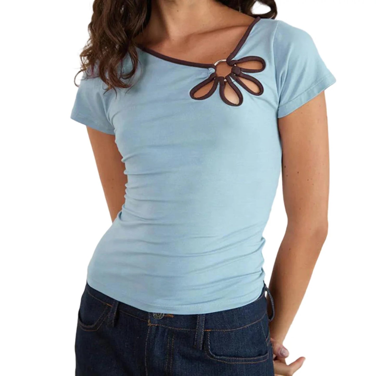 Celestine Flower Ring Top - Sky Blue