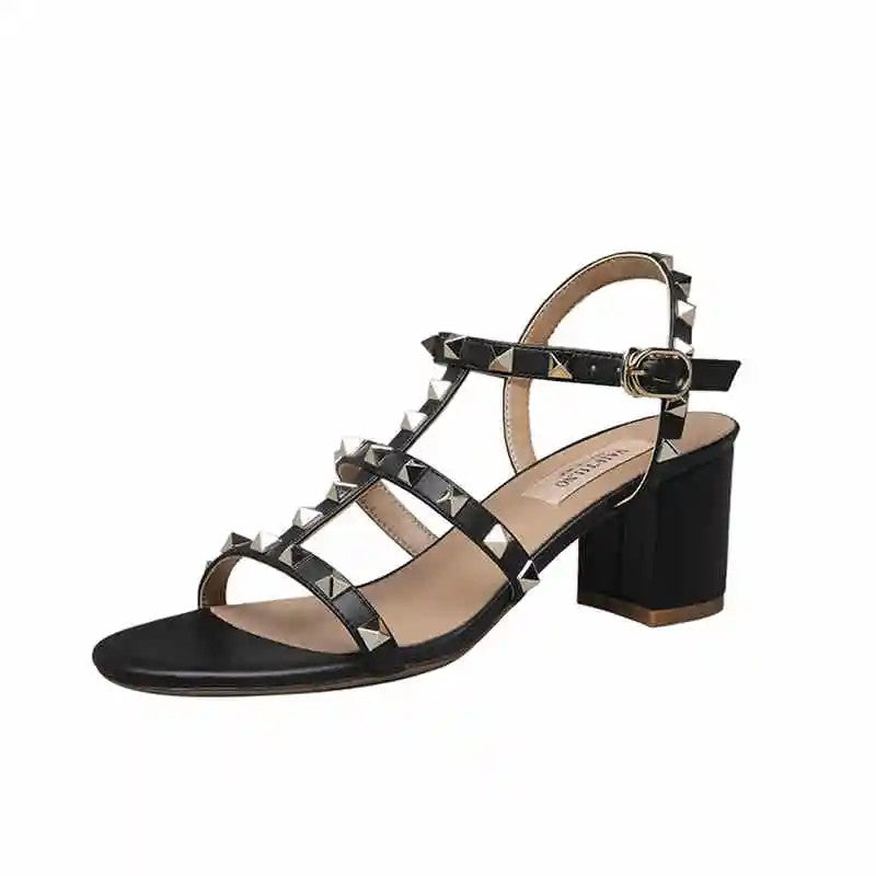 Clairmont Studded Block Heels - Onyx Black