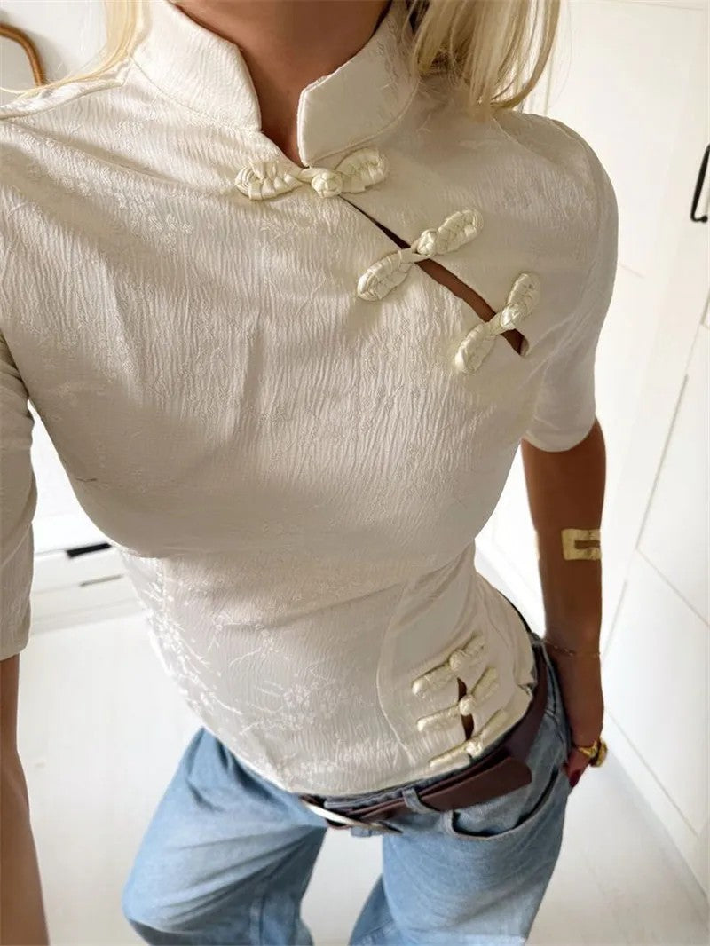 Coralli Jacquard Mandarin Blouse