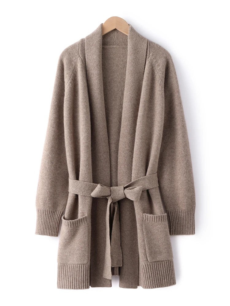 Cromwell 100% Cashmere Belted Cardigan - Warm Camel