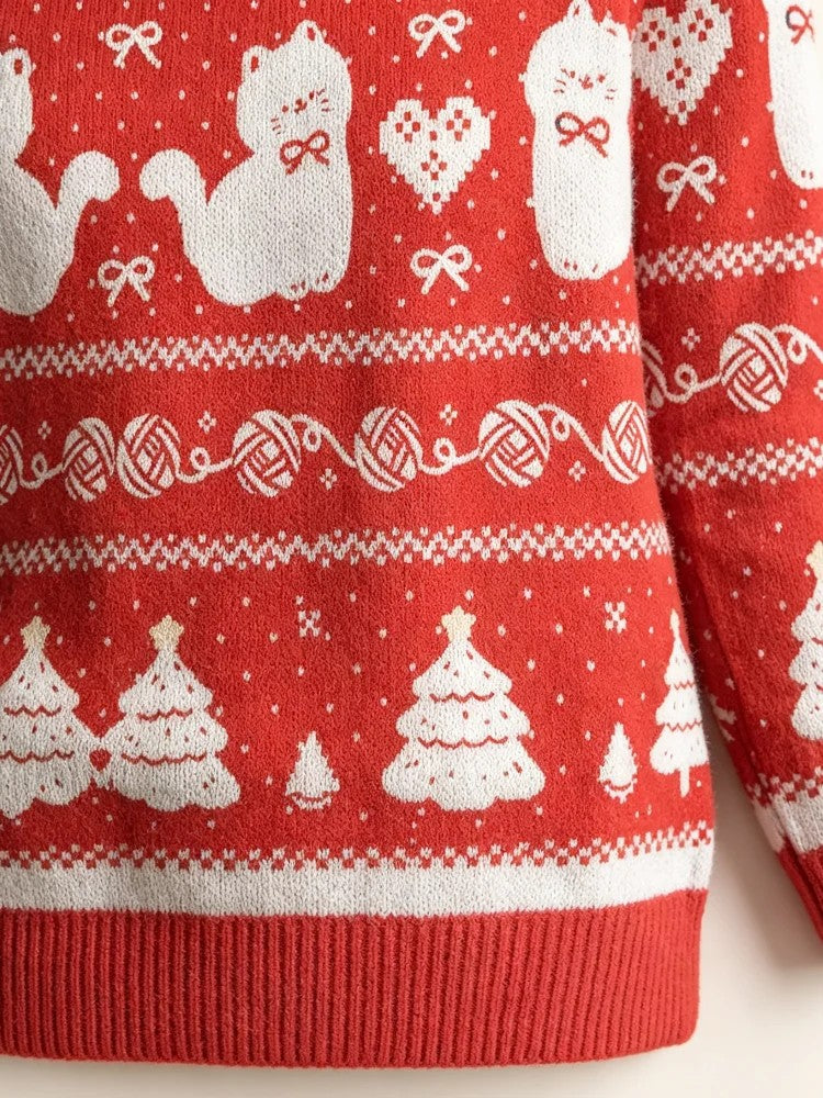 Cutesy Christmas Cat Knit Sweater