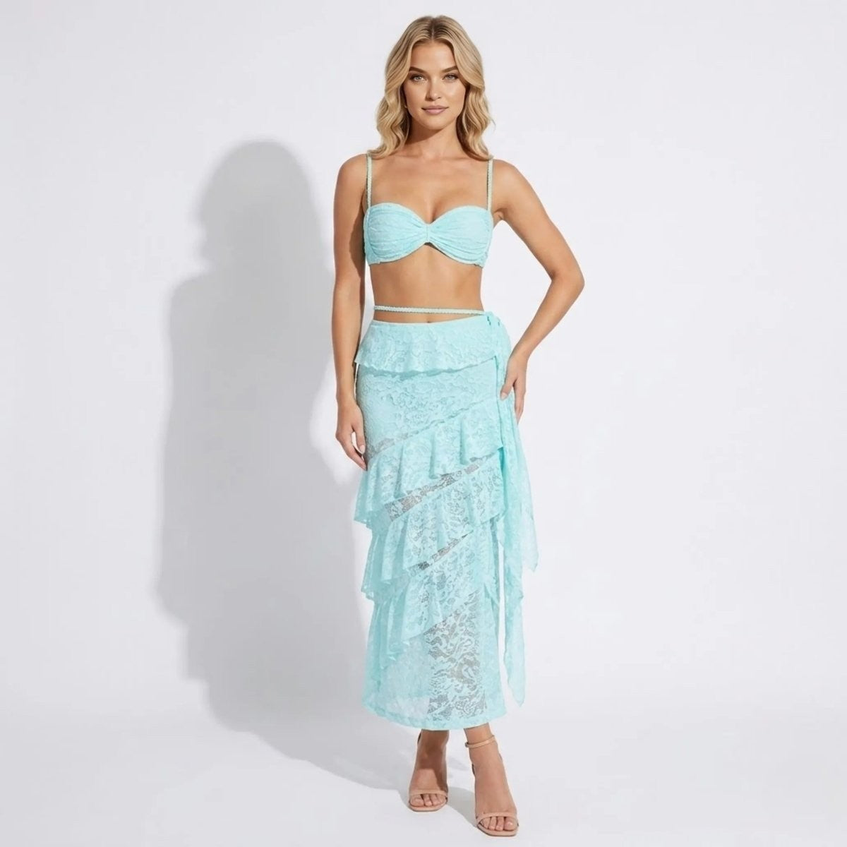 Fribourg Lace Corset Set - Sky Blue