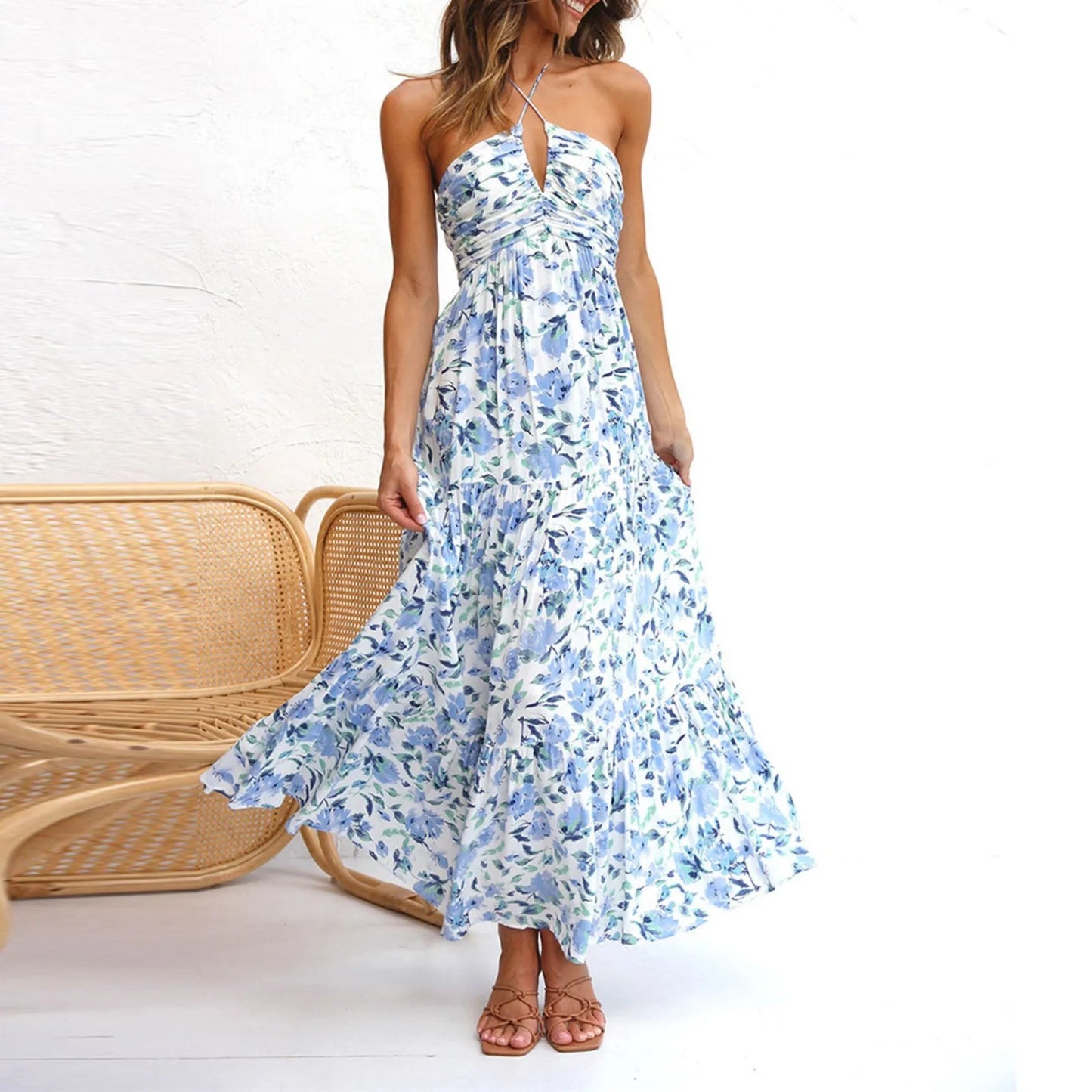 Siena Tiered Maxi Dress - Azure Floral