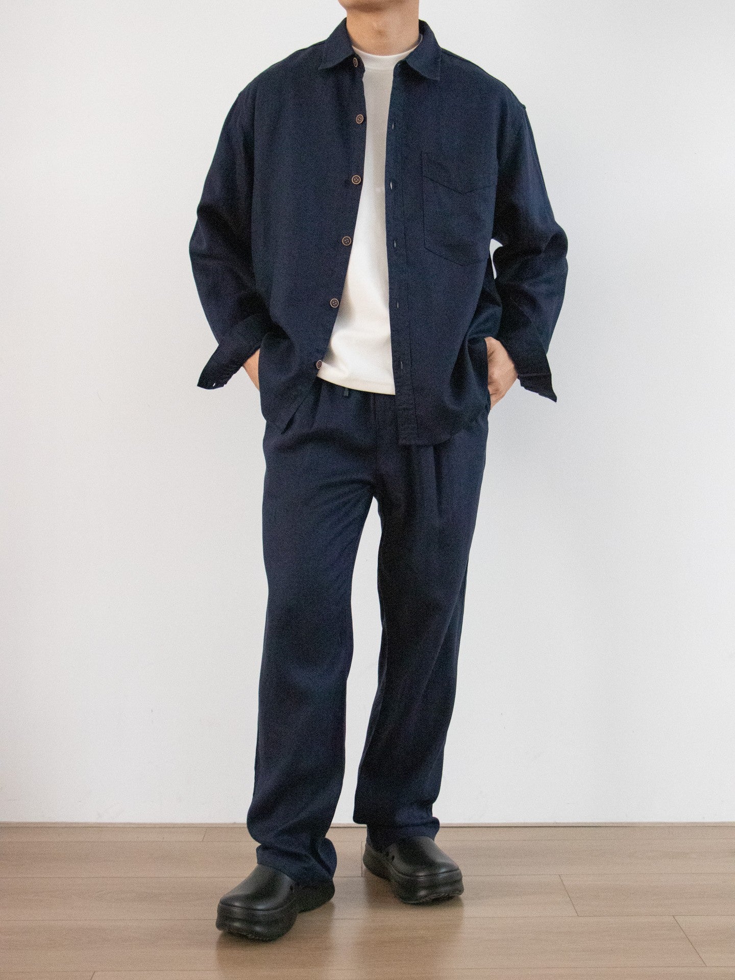 Sion Lyocell Shirt Pants Set - Navy