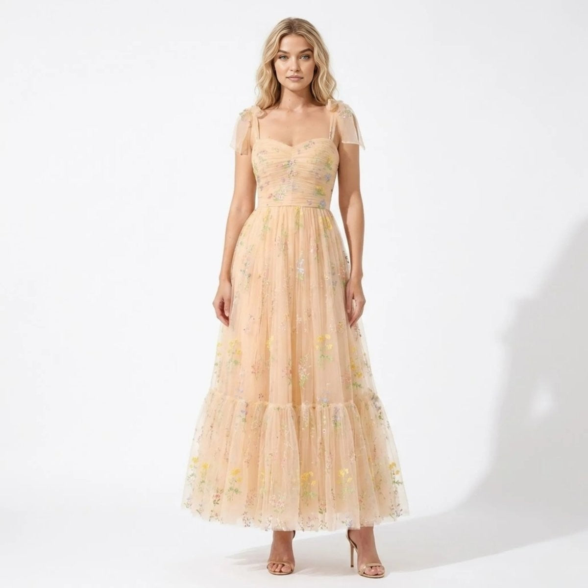 Kensington Embroidered Tulle Gown - Champagne