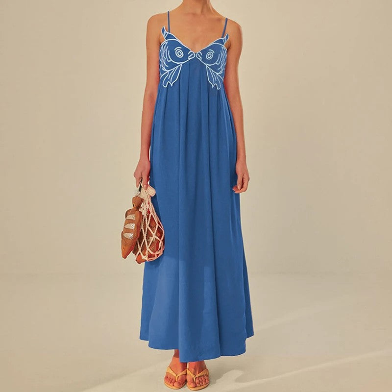 Koi Embroidered Maxi Dress - Azure
