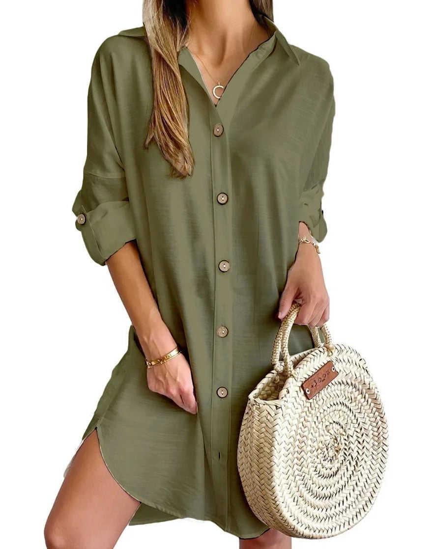 Lecce Button-Up Shirt Dress - Sage Green