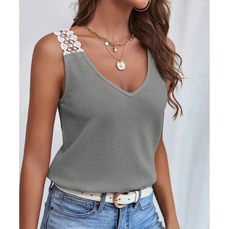 Lumina Lace Tank Top - Stone Grey