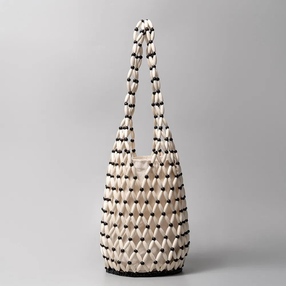 Solara Beaded Tote Bag - Chalk