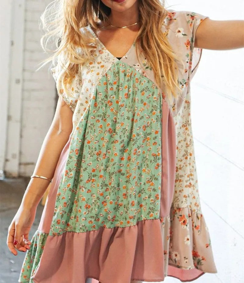 Paloma Patchwork Mini Dress - Pastel Patchwork