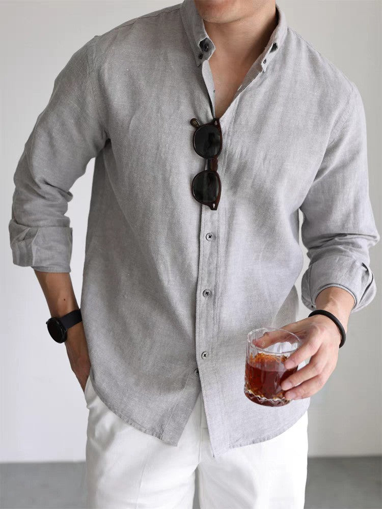 Pavia Linen Overshirt - 亚麻皱布长袖寸衫 浅灰