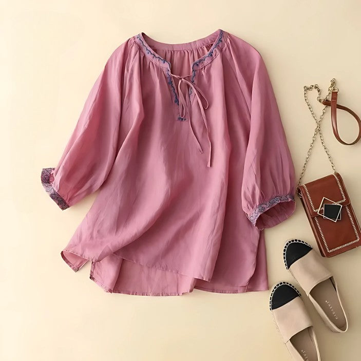 Pescara Embroidered Cotton Top - Blush