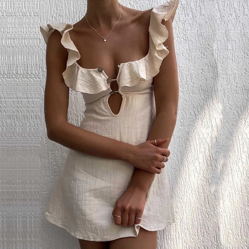 Porec Ruffle Cotton Linen Mini Dress
