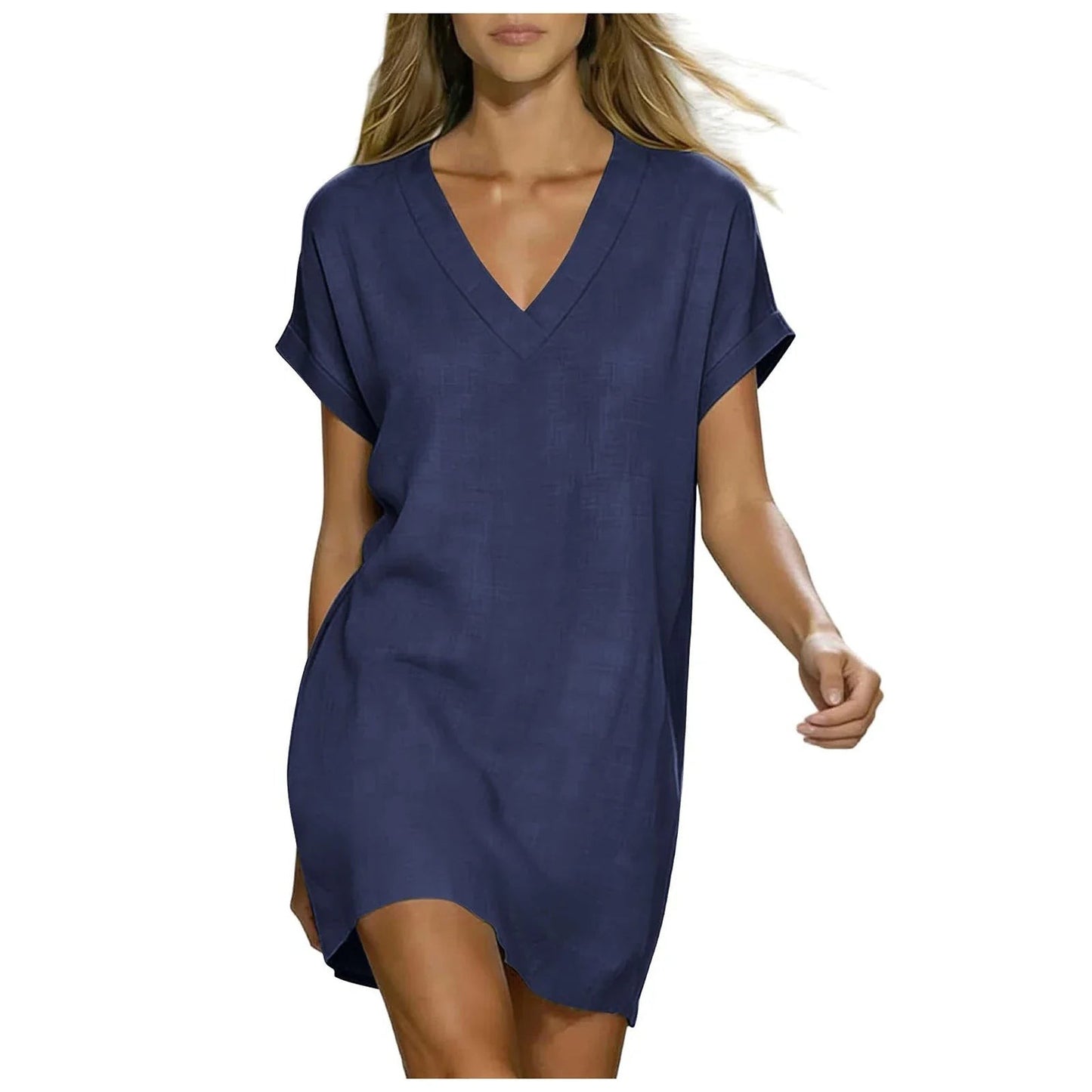 Provence V-Neck Linen Shirt Dress - Midnight Navy