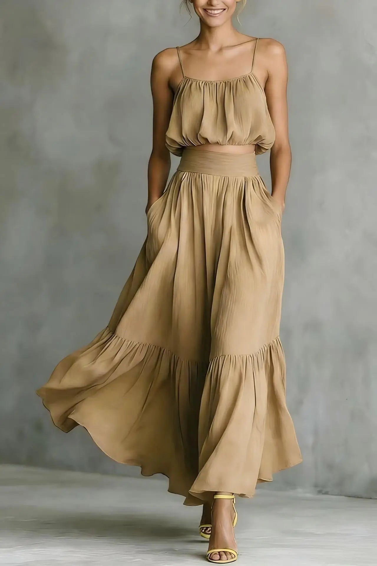 Stella Flowy Skirt Set - Khaki