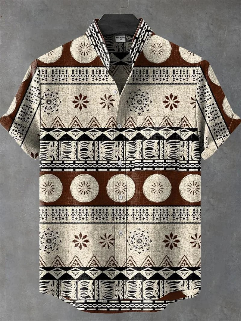 Valais Linen Short Sleeve Shirt - Earthen Medallion