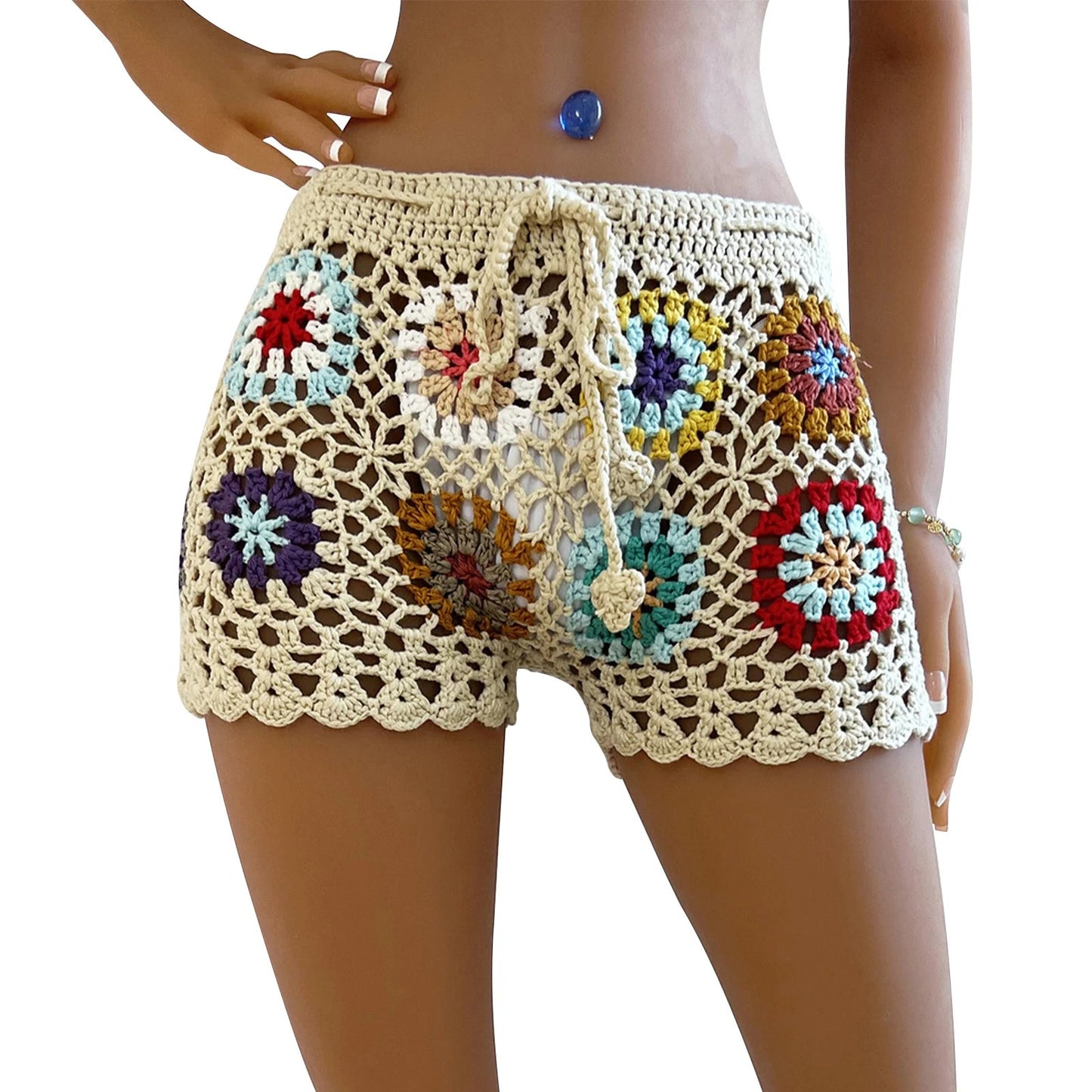 Varese Knit Crochet Shorts - Apricot