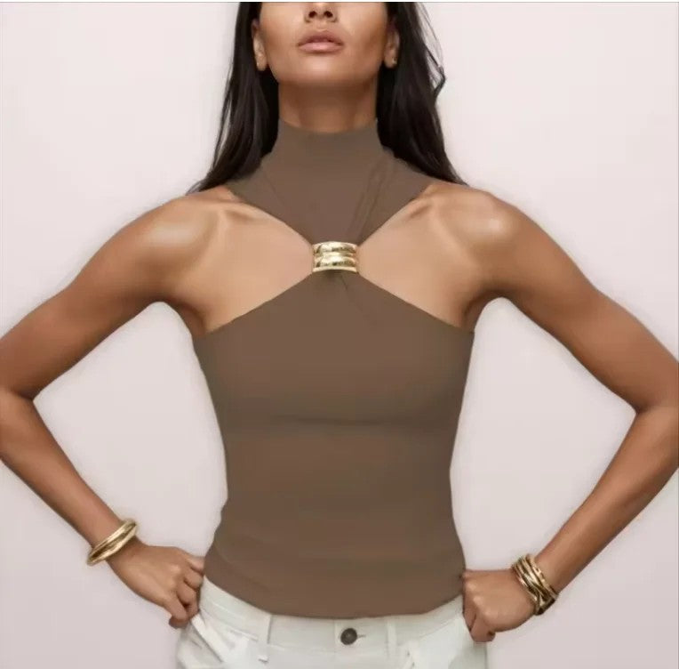 Venice Metal Ring Crop Tank - Pure White