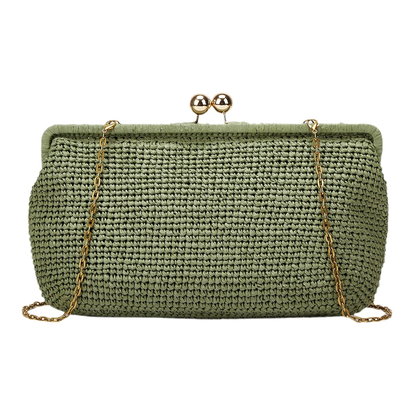 Verden Straw Shell Clutch - Forest Green
