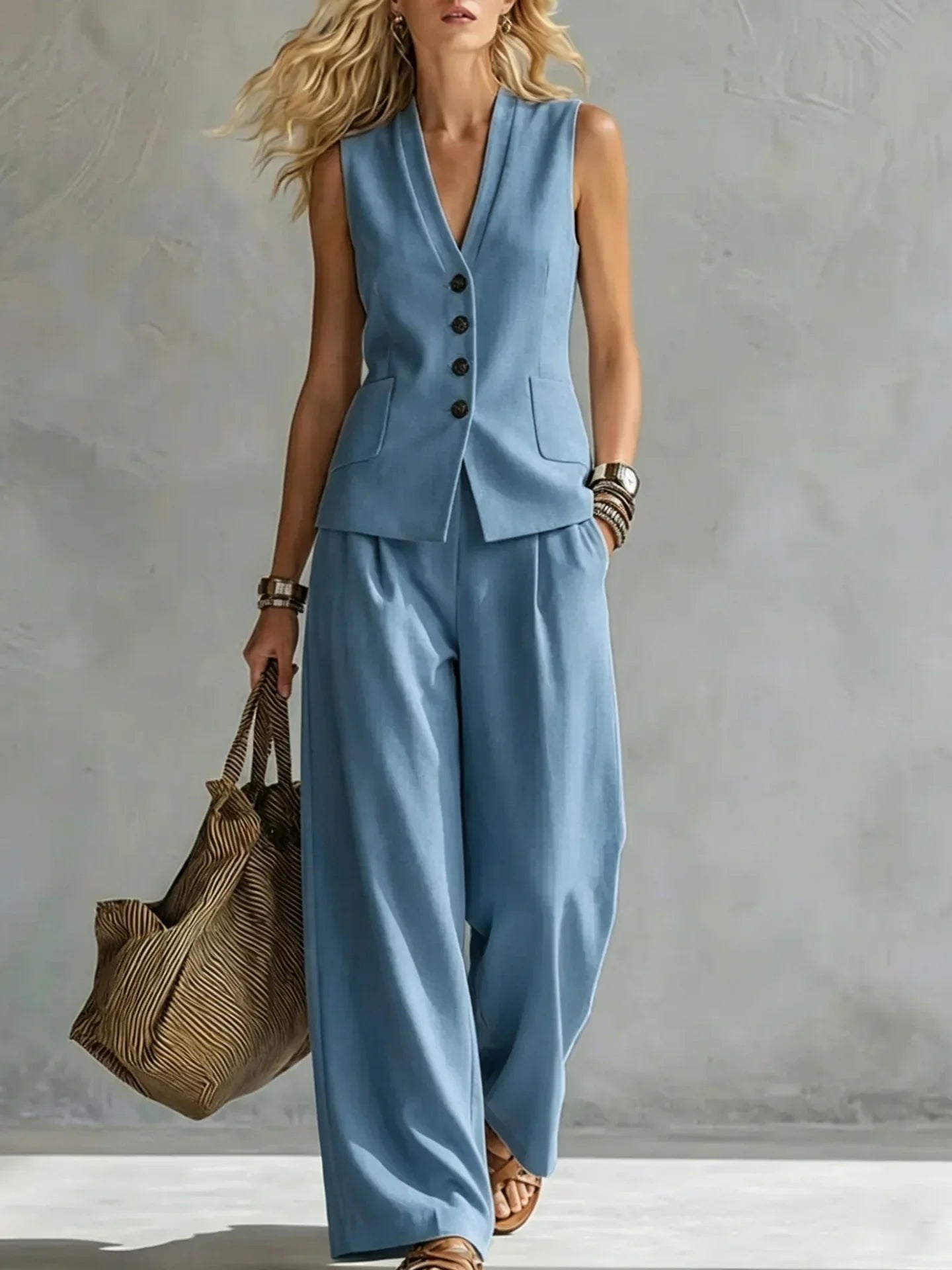 Verona Tailored Two-Piece Set - Azure