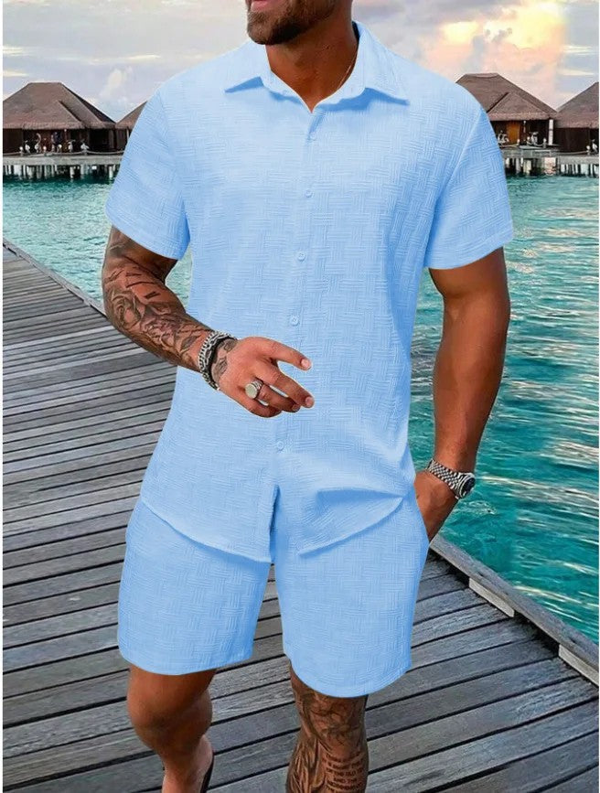 Vigo Cotton Linen Shirt Set - Sky Blue