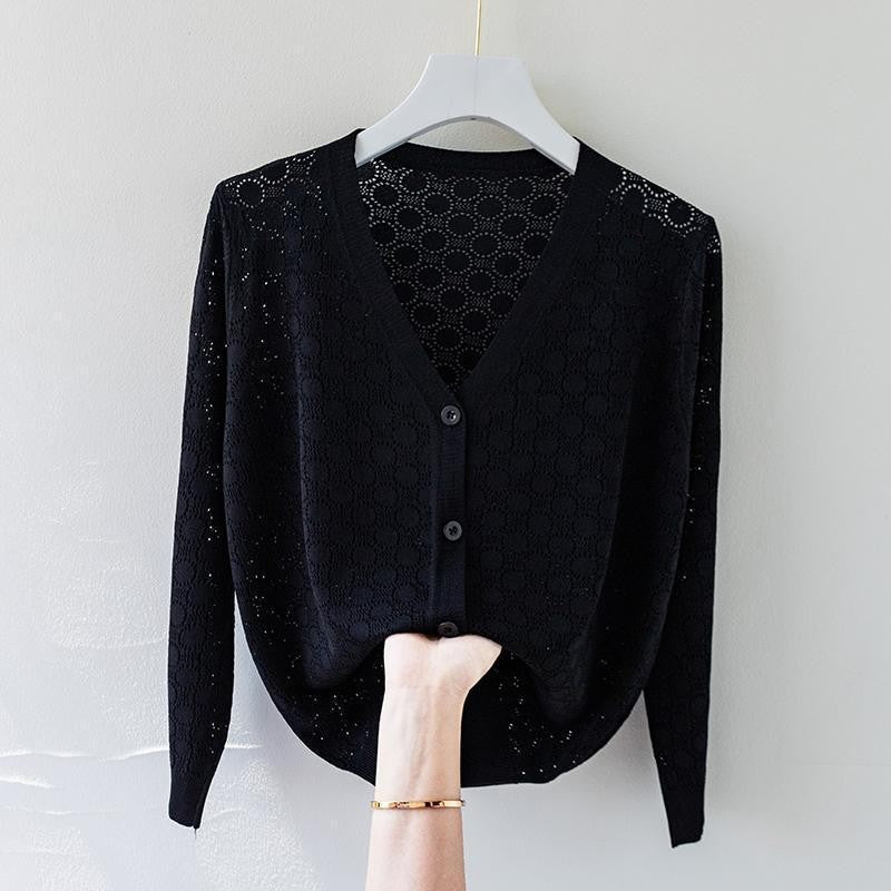 Visconté Silk Knit Cardigan - Obsidian