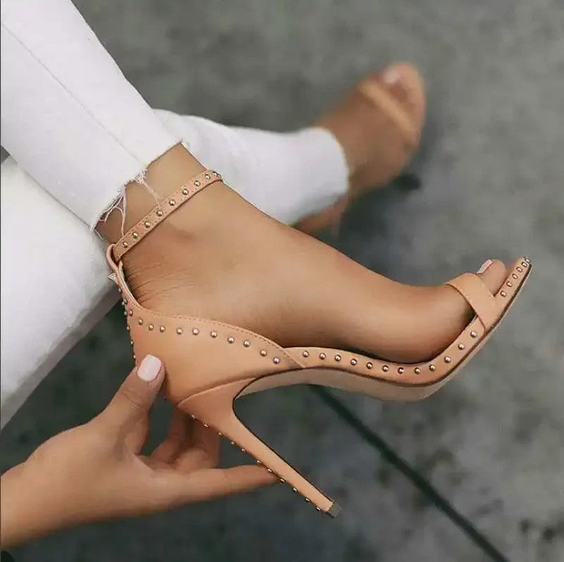 Viviana Studded Heel Sandals - Brown