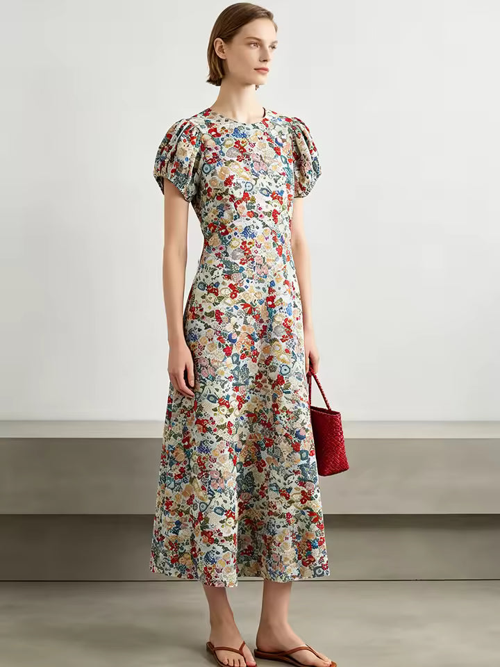 Verona Puff Sleeve Cotton Midi-Dress