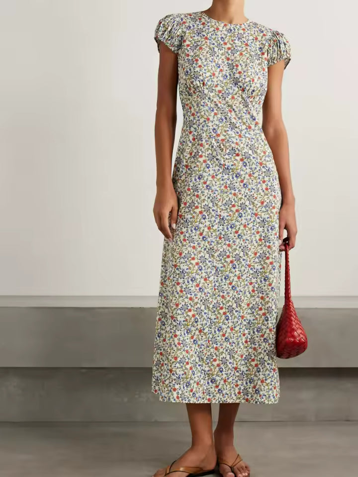 Verona Puff Sleeve Cotton Midi-Dress