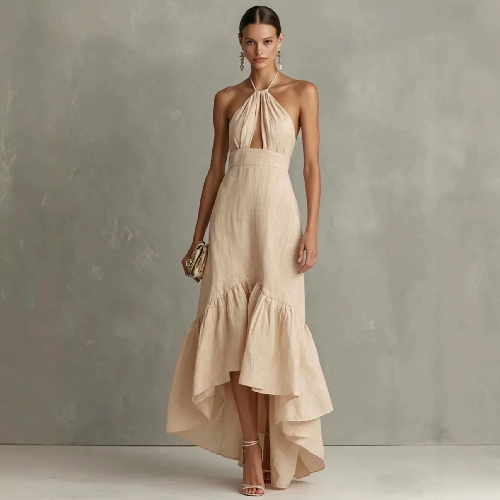 Adalia Halter Midi Dress - Apricot