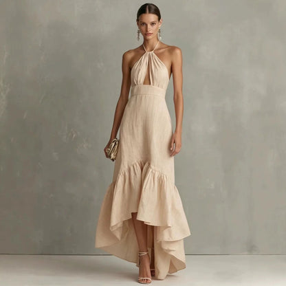 Adalia Halter Midi Dress - Apricot