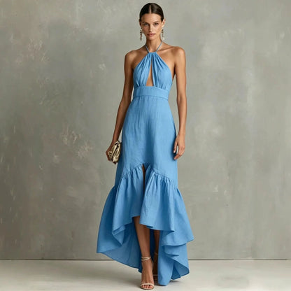 Adalia Halter Midi Dress - Azure