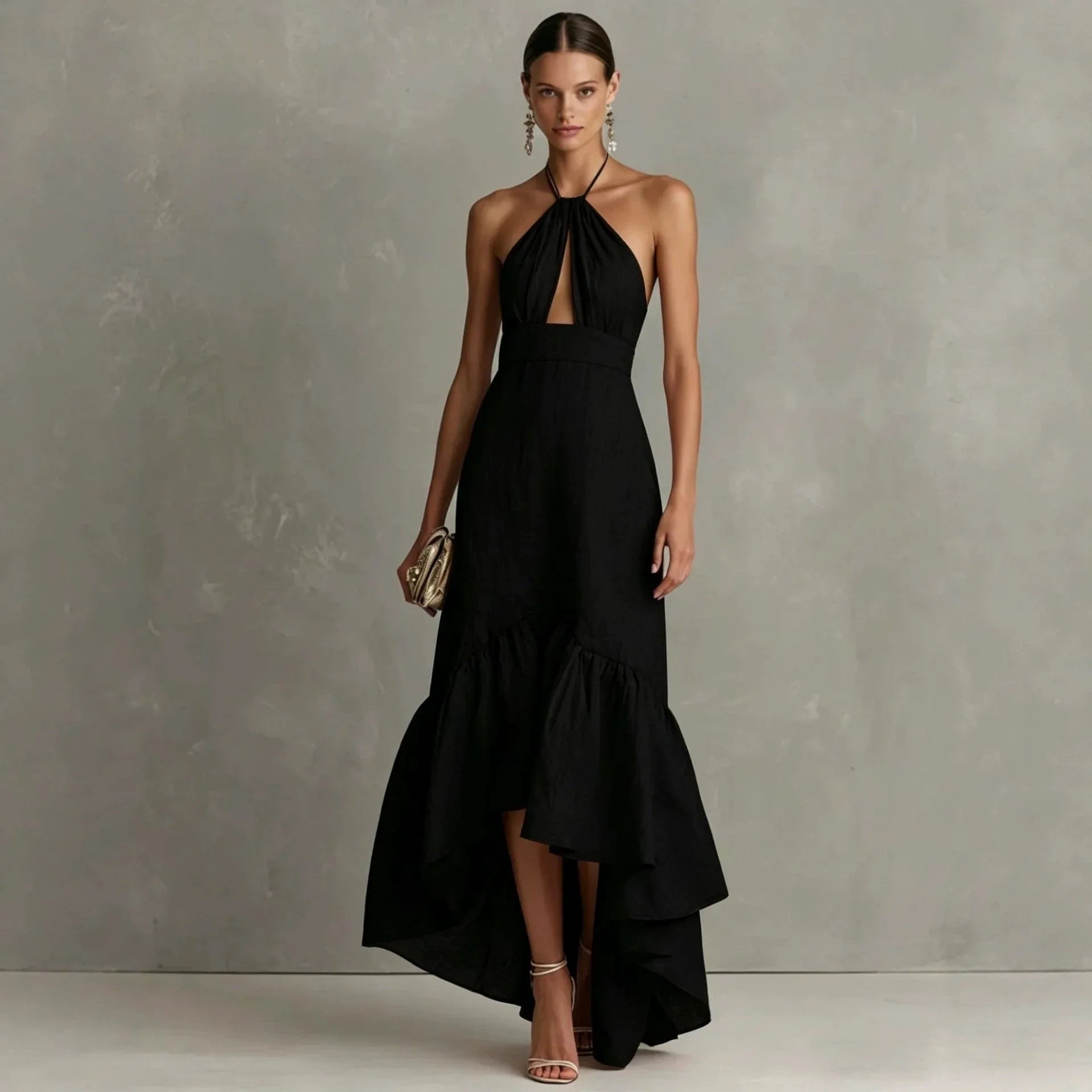 Adalia Halter Midi Dress - Black