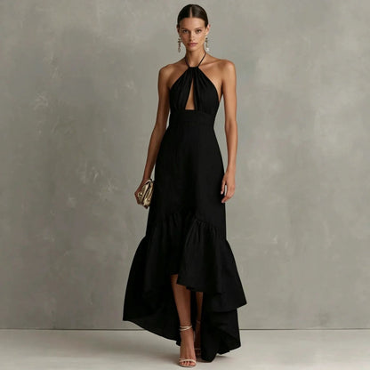 Adalia Halter Midi Dress - Black