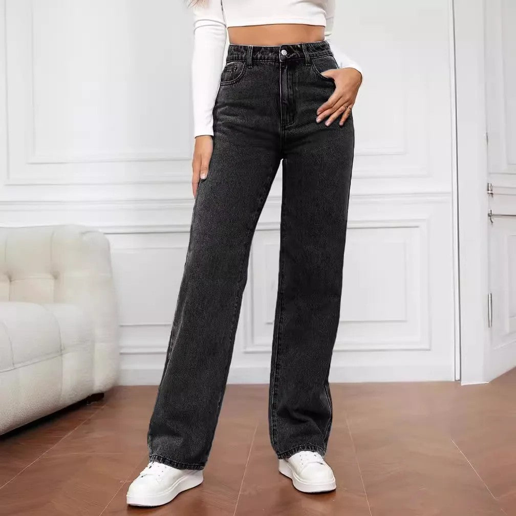 Adria Baggy Straight Jeans - Black