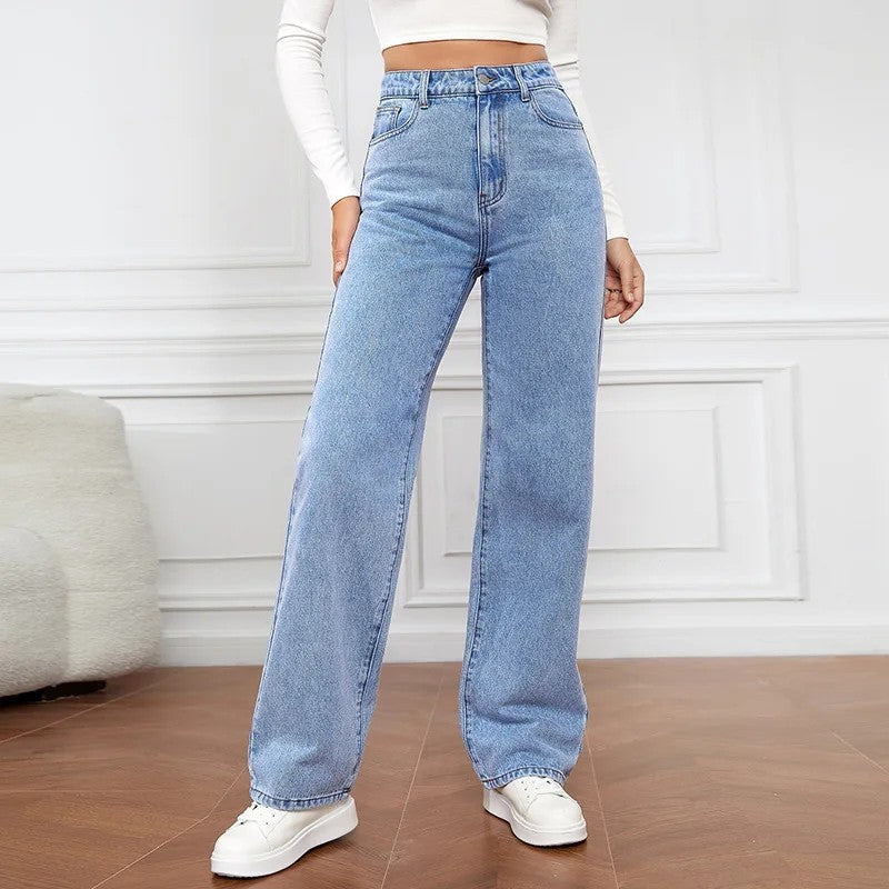 Adria Baggy Straight Jeans - Light Wash Denim