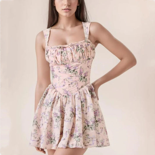 Aelia Ruched Floral Mini Dress - Pink Floral