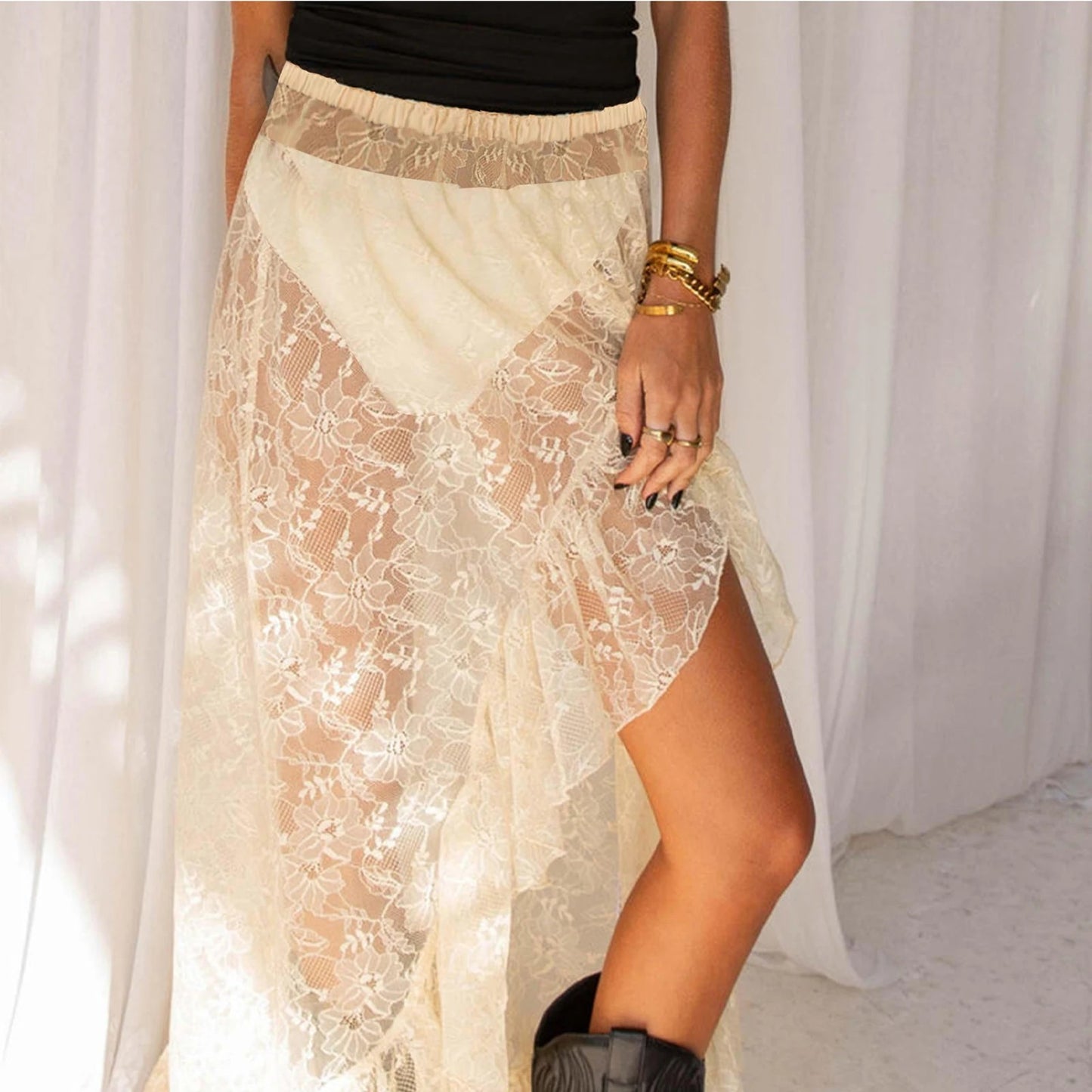 Aella Asymmetrical Lace Skirt