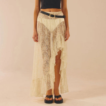 Aella Asymmetrical Lace Skirt - Beige