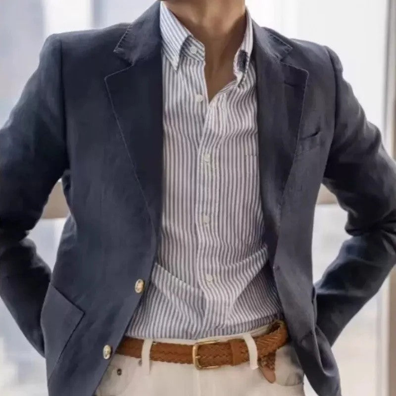 Aerio Linen Summer Blazer - Midnight Blue