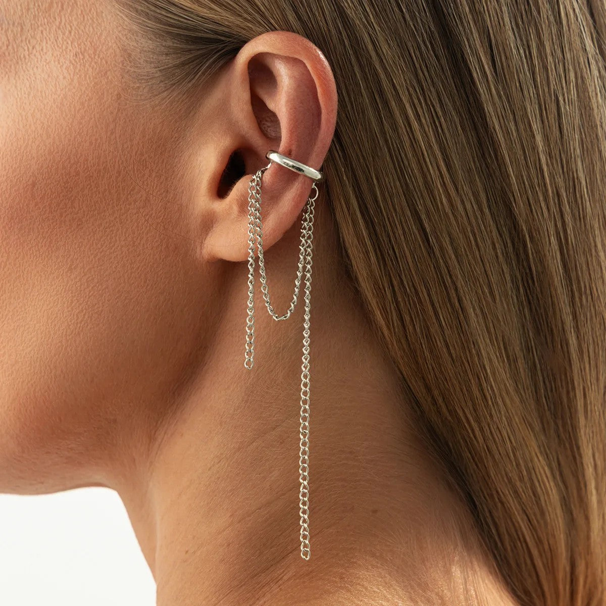 Alba Pearl Tassel Ear Cuffs - Silver