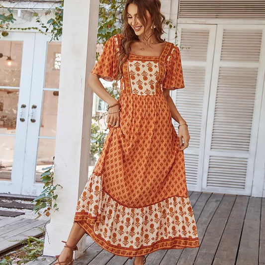 Salina Cotton Print Dress - Saffron Bloom