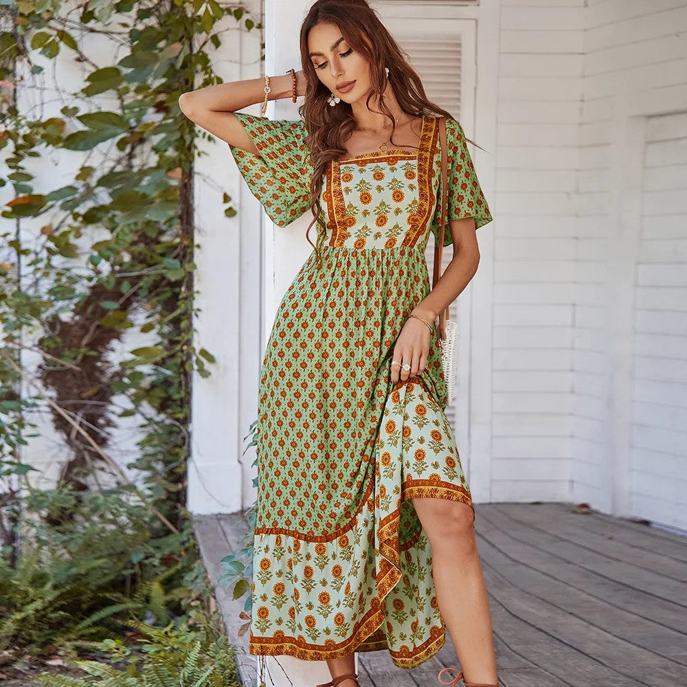 Salina Cotton Print Dress - Forest Bloom