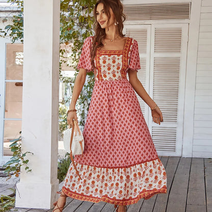 Salina Cotton Print Dress - Rose Bloom