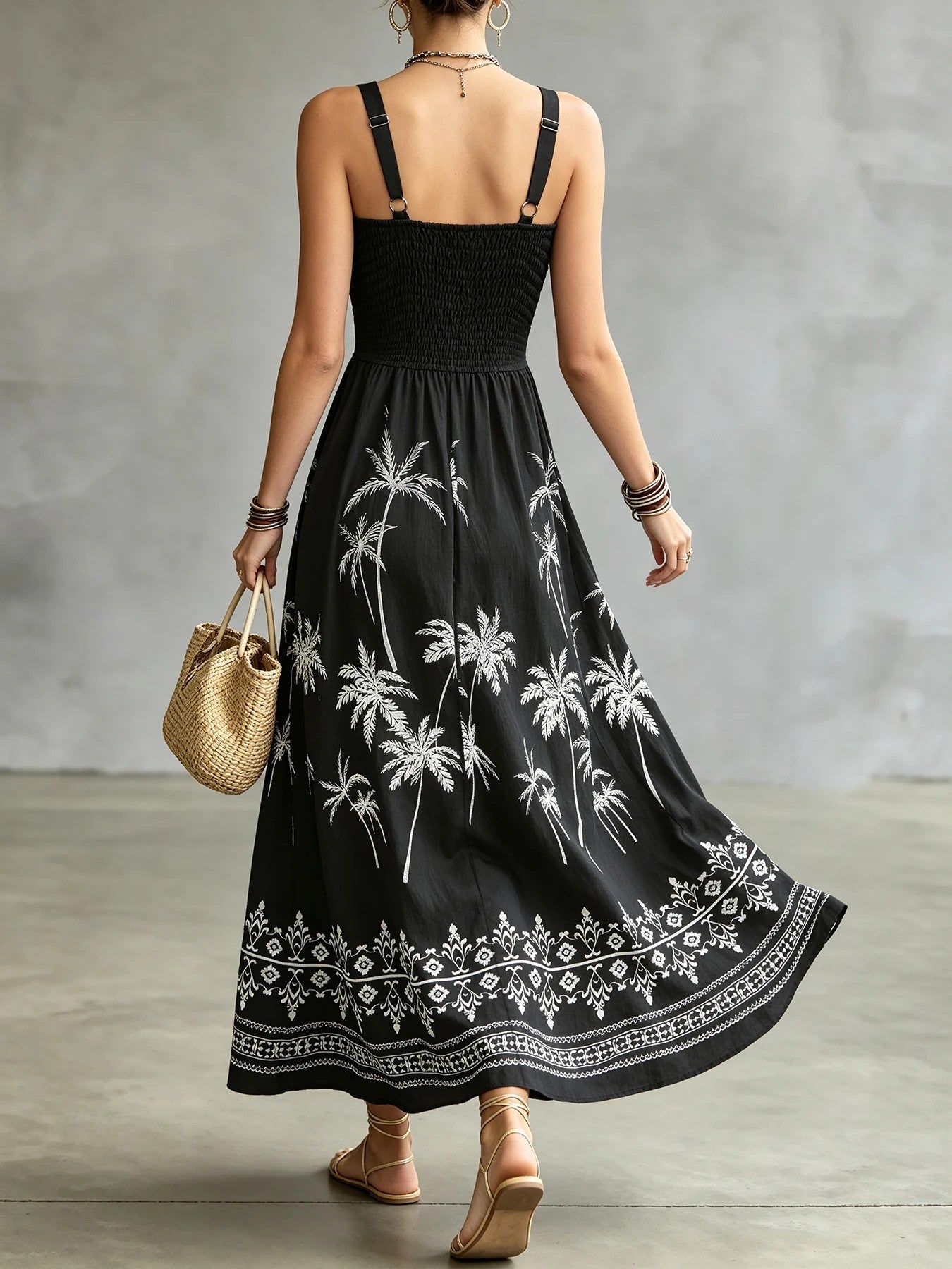 Salina Palm Midi Dress
