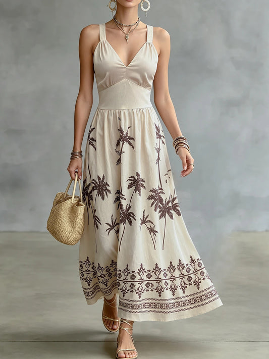 Salina Palm Midi Dress - Ivory Palm