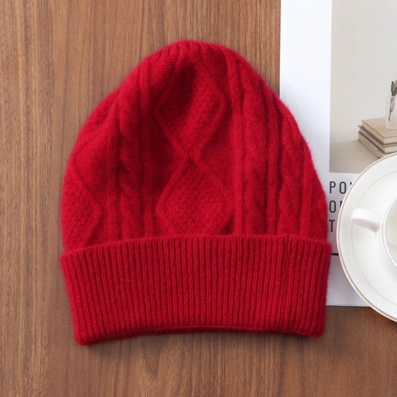 Altessa Rhombus Merino Wool Beanie - Burgundy